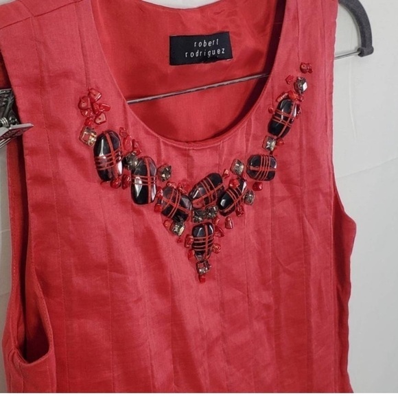 Robert Rodriguez Jeweled Sleeveless Beaded Crew Neck Aline Short Casual Dress - Picture 1 of 10